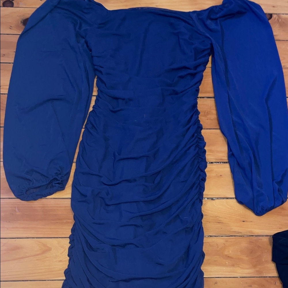Elegant Off-Shoulder Navy Long Sleeve Dress